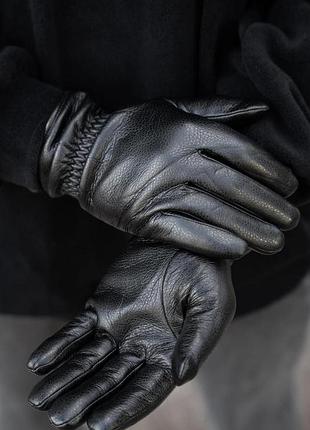 Чоловічі шкіряні теплі зимові сенсорні перчатки рукавиці 1-59 without tomy black l