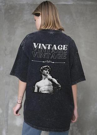 Жіноча виварена оверсайз футболка without washed з принтом vintage black l/xl