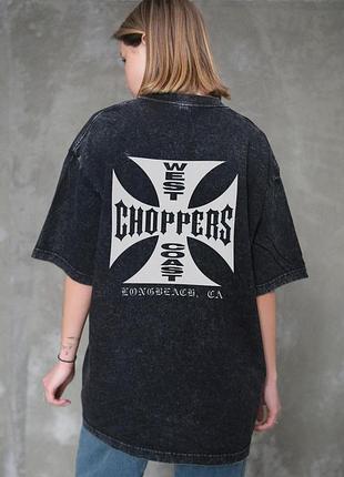 Жіноча виварена оверсайз футболка without washed з принтом choppers black l/xl