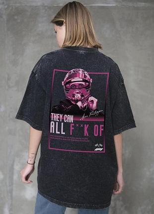 Жіноча виварена оверсайз футболка without washed з принтом verstappen black l/xl