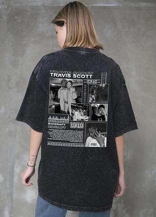 Жіноча виварена оверсайз футболка without washed з принтом travis black l/xl