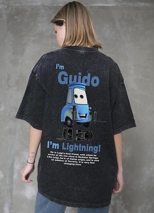Жіноча виварена оверсайз футболка without washed з принтом guido black l/xl