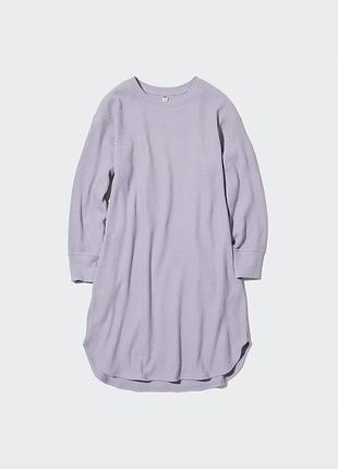 Сукня з кишенями uniqlo, розмір м, ніжно-фіолетова, тканина вафельна