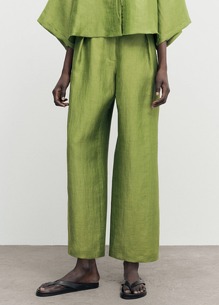 Нові лляні штани massimo dutti linen trusers green — m