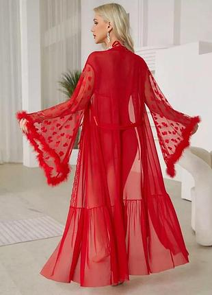 Халат valentino, сексуальный прозрачный халат-накидка, длинный сексуальный халат с кружевными рукавами красный, l