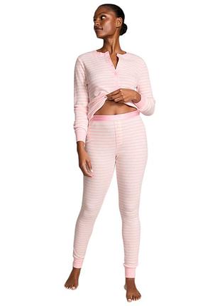Термо пижама victoria's secret thermal pajama set pink stripe m short розовая