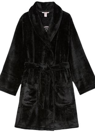 Плюшевый халат victoria’s secret short cozy robe black m/l черный