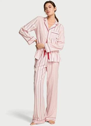 Фланелевая пижама, комплект рубашка с длинным рукавом и прямые брюки victoria's secret белая в полоску xl