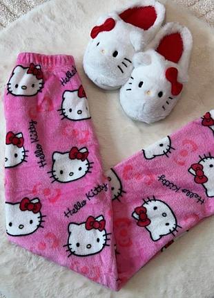 Піжамні стильні штани hello kitty, теплі домашні штани
