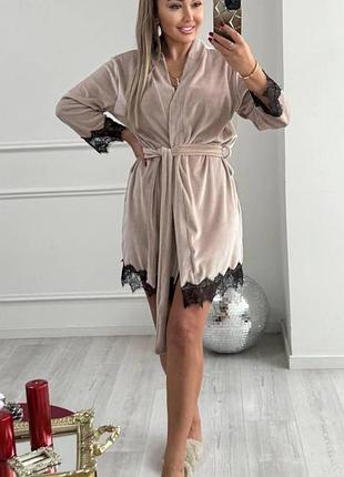 Домашний халат женский бежевий, l-xl