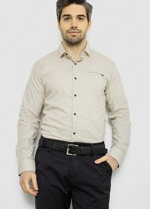 Чоловіча однотонна бавовняна сорочка з принтом та еластичністю xxxl, бежевий