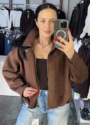 Замшевий жіночий бомбер у розмірі м, l у двох кольорах zara бордо, m