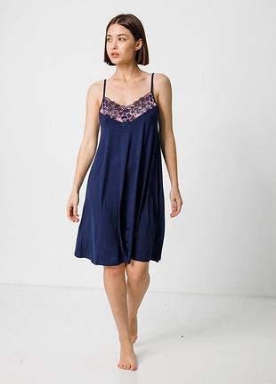 Сорочка на бретельках nicoletta 81375 темно-синя