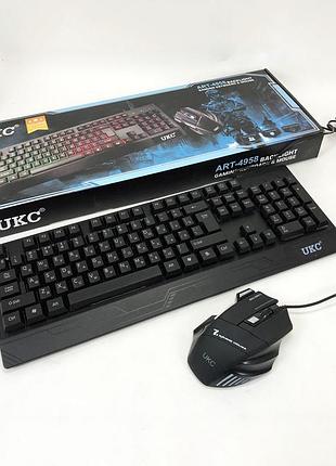 Клавиатура+мышка ukc с led подсветкой от usb m-710, клавиатура игровая с подсветкой и мышкой ln-63