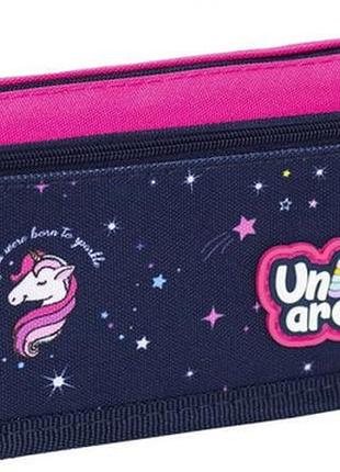 Шкільний пенал unicorns are kind на 2 блискавки, м’який пенал-косметичка для дівчинки 5-055-01 барвінок