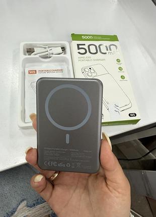 Магнитный беспроводной павербанк w5 5000mah magsafe gray (серый) 10w usb-c | лёгкий б\у