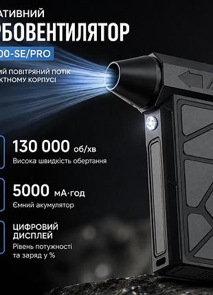 Портативный аккумуляторный турбовентилятор 130 000 об/мин, 5000 ма·ч, 4 режима, дисплей, usb type-c, с кейсом