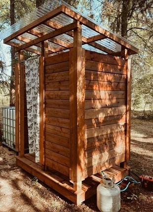 Летний душ из натурального дерева, сосна, woodspa outdoor коричневого цвета 150 см*200см*80 см лдд080