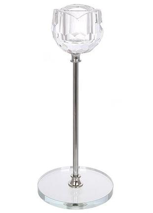 Скляний свічник tulip d7.8*19 см, колір - срібло