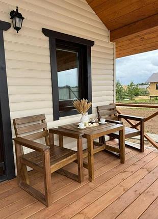 Комплект садових меблів з натурального дерева woodland relax , стіл та 2 крісла ,коричневого кольору ксмд 069