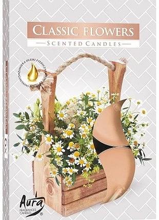 Свічка чайна ароматична таблетка classic flowers 6 шт в упак p15-336