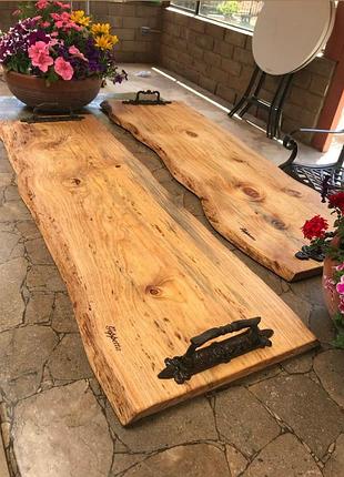 Сервірувальна дошка з натурального дерева з ручками з живим краєм nordicwood platter масло-воском сдд050
