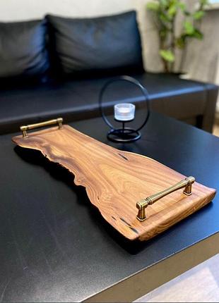 Сервірувальна дошка з натурального дерева з ручками з живим краєм craftserve liveedge масло-воском сдд049