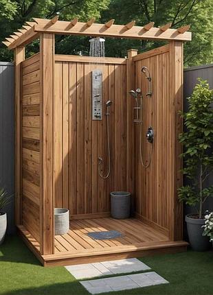 Летний душ из натурального дерева, ясень,aquawood classic коричневого цвета 150 см*200см*120 см лдд085