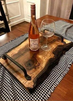 Сервірувальна дошка з натурального дерева з ручками з живим краєм heritage wood serving board масло-воском сдд054
