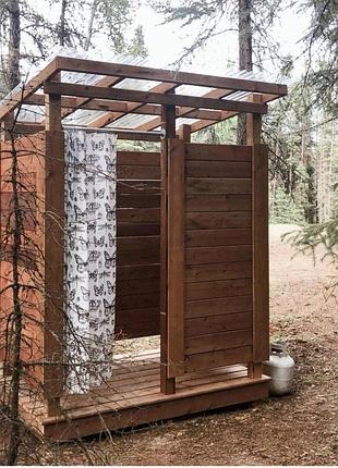 Летний душ из натурального дерева, сосна, ecoshower wood коричневого цвета 150 см*200см*60 см лдд077