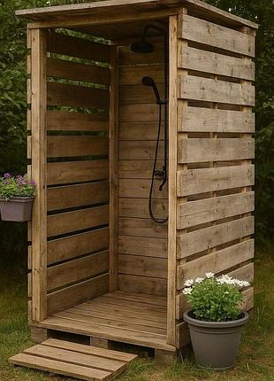 Летний душ из натурального дерева, сосна,greenflow garden коричневого цвета 120 см*200см*80 см лдд078