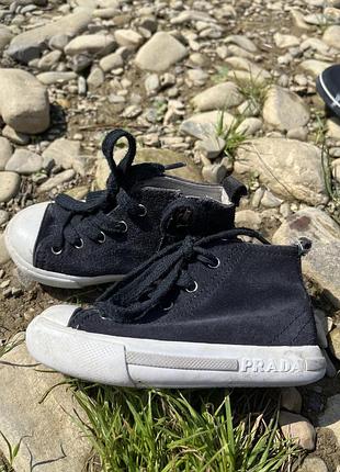 : дитячі високі кеди prada (оригінал), чорні, натуральна замша