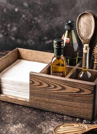 Підставка під серветки та спеції з натурального дерева з обжигом tablewood organizer ддз056
