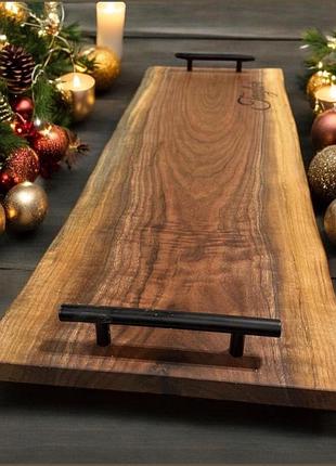 Сервірувальна дошка з натурального дерева з ручками з живим краєм crafted live edge platter масло-воском сдд052