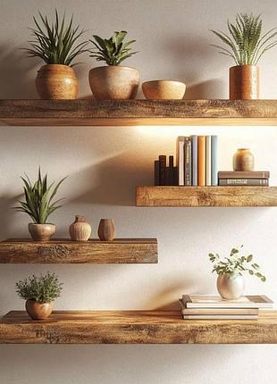 Модульні полички 4 шт з натурального дерева (ясінь) з живим краєм nordicwood wall shelves ,покриті масло-воском пндд 048