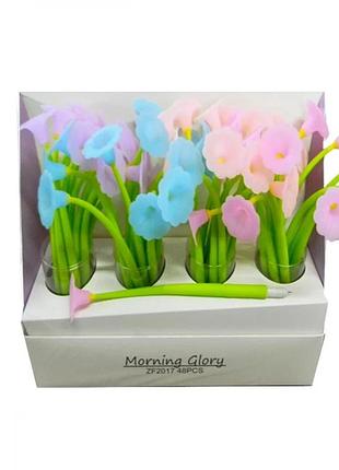 Ручка силіконова квіточка ,гелева ,синя morning glory zf2017