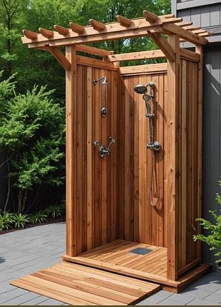 Летний душ из натурального дерева, ясень,terrawood коричневого цвета 120 см*200см*80 см лдд084