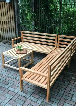 Комплект садових меблів з натурального дерева , стіл та кутовий диван nordic garden table лакований ксмд 077
