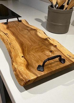 Сервірувальна дошка з натурального дерева з ручками rustic edge board з живим краєм, покрита масло-воском сдд048