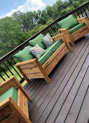 Комплект садових меблів з натурального дерева , диван та два крісла ecowood коричневого кольору ксмд 080