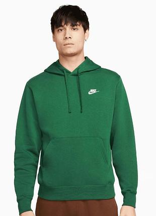 Зеленое мужское худи nike sportswear club fleece кофта с капишоном