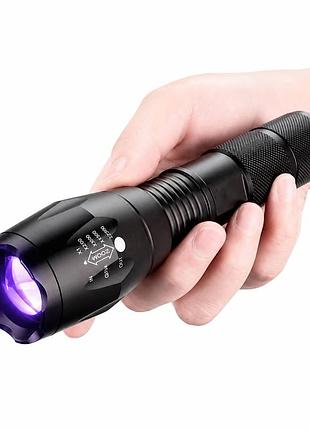 Ультрафиолетовый фонарик uv 395 нм аккумуляторный фонарь 1200 мач с зарядным устройством и защитным кейсом
