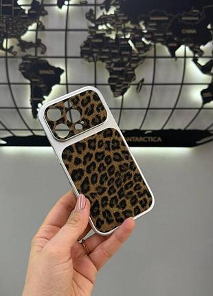 Чохол для iphone 16 pro з леопардовим принтом та блискітками,чохол-накладка на iphone 16 pro з леопардовим дизайном