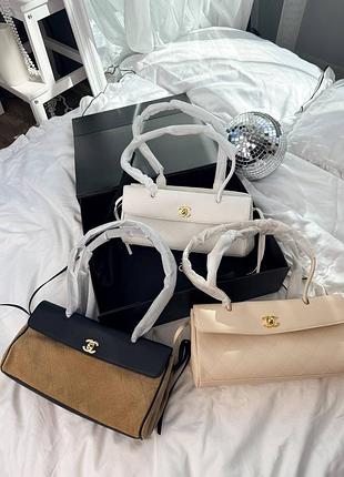 Женская сумка премиум top handle flap bag beige/ black