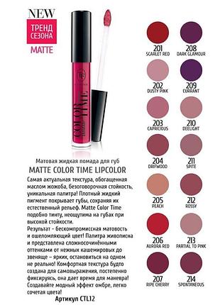 Матовая жидкая помада matte color time lipcolor tf тон 202