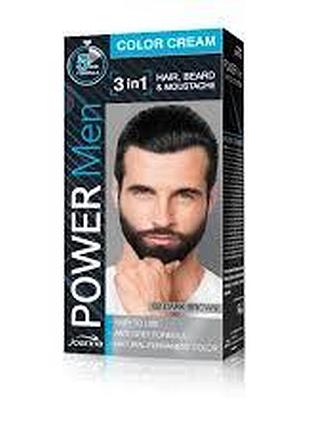 Power men стійка фарба для чоловіків 3 в1 для волосся бороди та вусів темно-коричнева 02 60 г