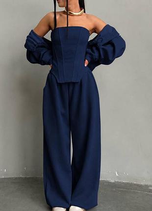 Костюм трійка з корсетом, кофта oversize + широкі штани низ на затяжках 👍топ ціна та якість