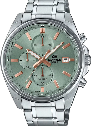 Мужские часы casio edifice efv-610de-3a стальной корпус водозащита 100 м зелёный циферблат