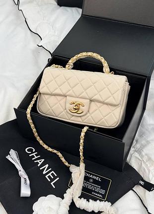 Женская сумка премиум classic flap top handle milk with gold