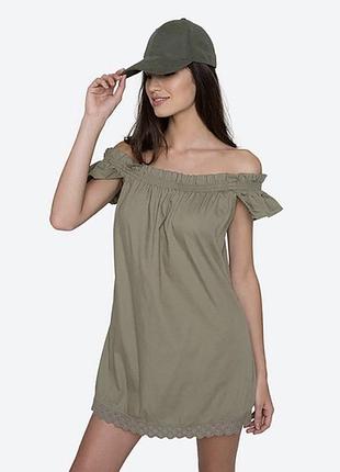 Літня сукня zara з відкритими плечима та рюшами, розмір m (хакі)